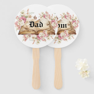 Dad & Mom Fairytale Book Flowers Rose Baby Shower Hand Fan