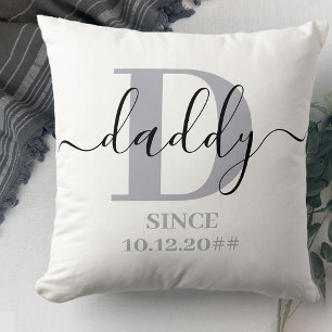 Dad Monogram Elegant Script Silver Grey Throw Pillow