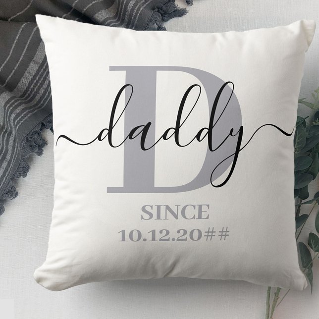 Dad Monogram Elegant Script Silver Grey Throw Pillow (Creator Uploaded)