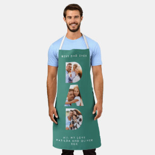 Dad multi photo modern typography green  apron