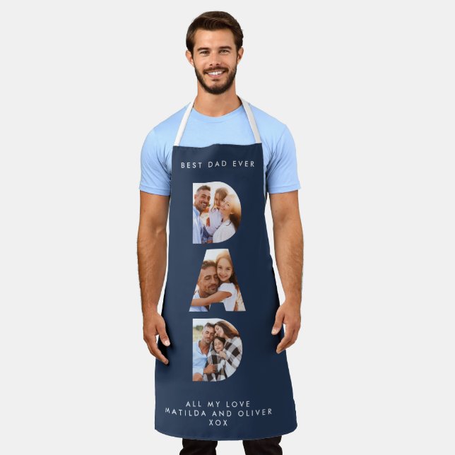 Dad multi photo modern typography navy blue apron (Worn)