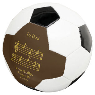 DAD MUSIC LOVER TREBLE BASS CLEF BROWN GOLD TEXT SOCCER BALL
