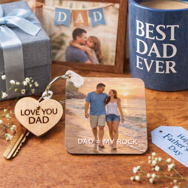 Dad, My Rock Beach Sunset Custom Father's Day Keychain (Creator Uploaded)