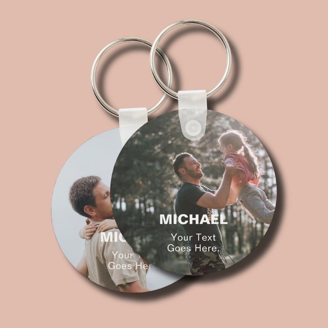 Dad Name 2 Photo Simple Keychain (Creator Uploaded)