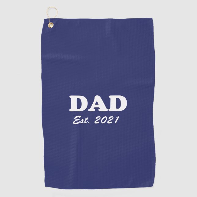 Dad navy blue custom established date modern golf towel (Front)