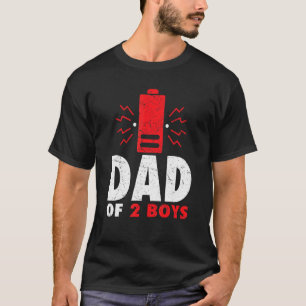 Dad Of 2 Two Boys Low Battery  Father's Day T-Shirt