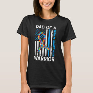 Dad Of A Warrior American Ribbon Puzzle Autism Awa T-Shirt