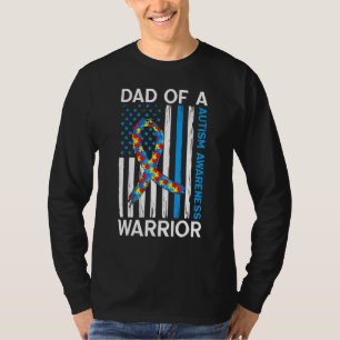 Dad Of A Warrior American Ribbon Puzzle Autism Awa T-Shirt