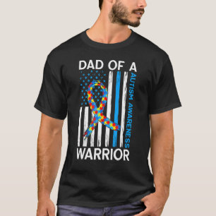 Dad Of A Warrior American Ribbon Puzzle Autism Awa T-Shirt