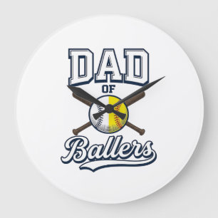 Dad of Ballers Baseball Softball Vintage Design_1 Large Clock