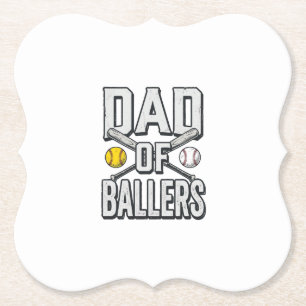 Dad of Ballers Softball and Baseball Vintage Shirt Paper Coaster
