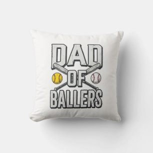 Dad of Ballers Softball and Baseball Vintage Shirt Throw Pillow