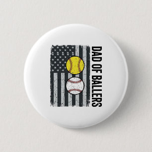 Dad of Ballers Softball Baseball Patriotic 2 Inch Round Button