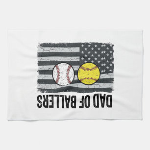 Dad of Ballers Softball Baseball Patriotic Kitchen Towel