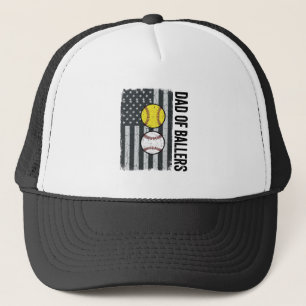 Dad of Ballers Softball Baseball Patriotic Trucker Hat