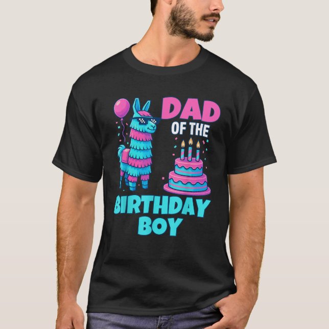 dad of Birthday Boy Llama Pinata Party family math T-Shirt (Front)