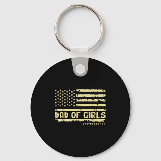 Dad Of Girls Outnumbered Us Flag Father's Day Daug Keychain (Front)