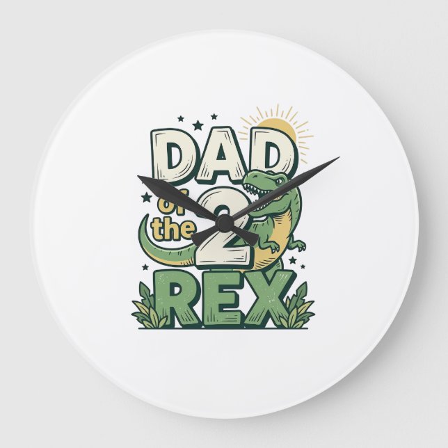 Dad of the 2 Rex Dinosaur Father Shirt Design_1 Large Clock (Front)