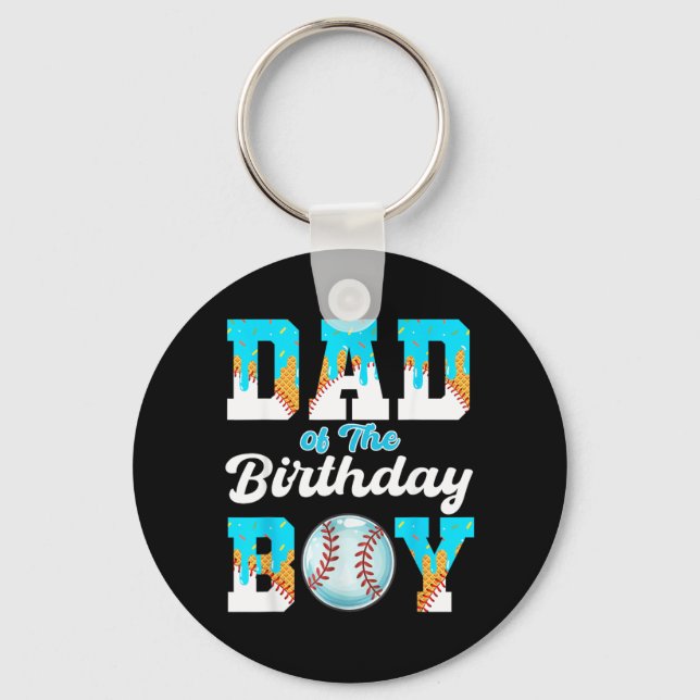 Dad of The Birthday Boy Baseball Ice Cream Drip Keychain (Front)