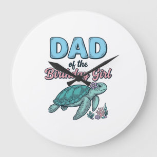 Dad of the Birthday Girl Sea Turtle Vintage Shirt Large Clock