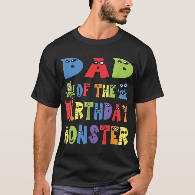 Dad Of The Birthday Monster Alien Kid B-day Party T-Shirt (Front)