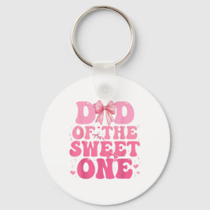 Dad Of The Sweet One Coquette Bow 1st Birthday Gir Keychain