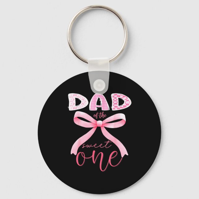 Dad Of The Sweet One Nk Coquette Bow 1st Birthday  Keychain (Front)