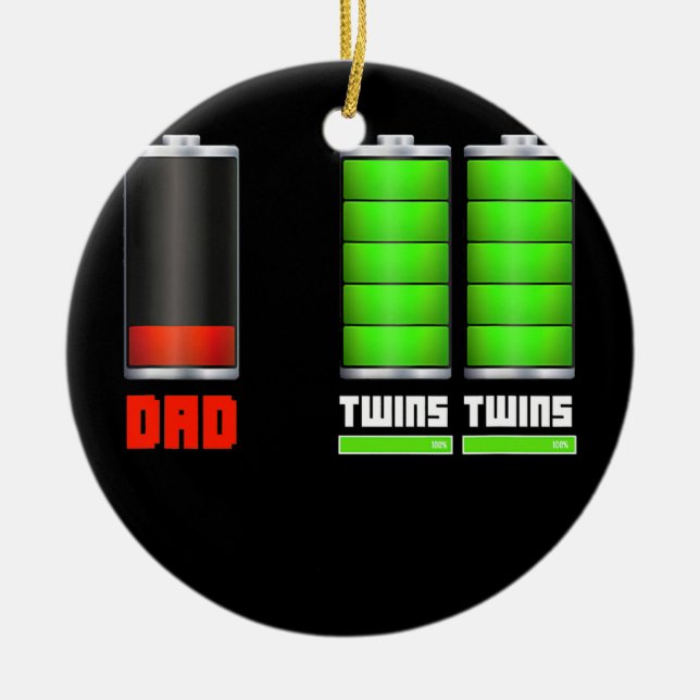 Dad Of Twins Low Battery Funny Design  Ceramic Ornament (Front)