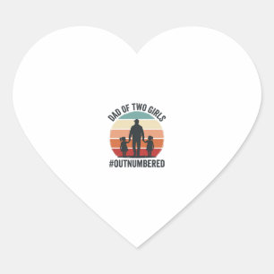 Dad of Two Girls Outnumbered Vintage Family Shirt_ Heart Sticker
