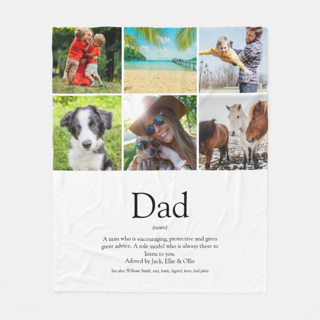 Dad Papa Father Definition 6 Photo Collage Fun Fleece Blanket (Front)