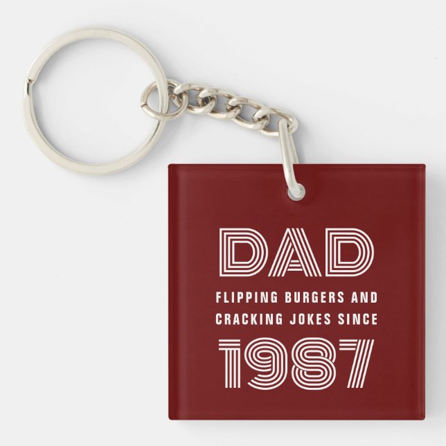 Dad Personalized Year Grill Master BBQ Red Keychain (Front)