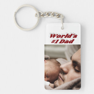 Dad Photo burgundy text   Keychain