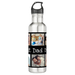 Dad Photo Collage Best Dad Ever in Black and White 710 Ml Water Bottle