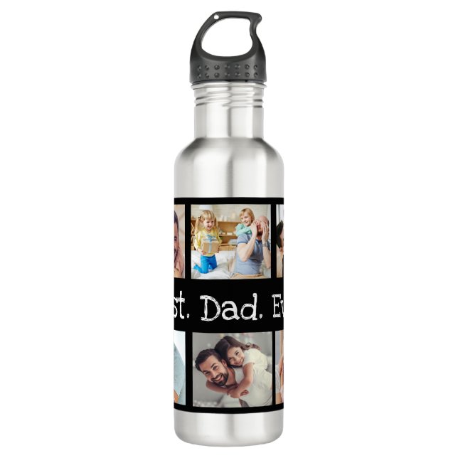 Dad Photo Collage Best Dad Ever in Black and White 710 Ml Water Bottle (Front)
