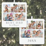 Dad Photo Collage Christmas Metal Ornament<br><div class="desc">Personalized "Best Dad" Square Christmas Ornament. This simple and elegant square ornament is a heartfelt way to celebrate Dad during the holiday season. The design features space for five personal photos, with "Best Dad" displayed underneath in a classic serif font. Beneath that, you can add "Love, the Kids' Names" in...</div>