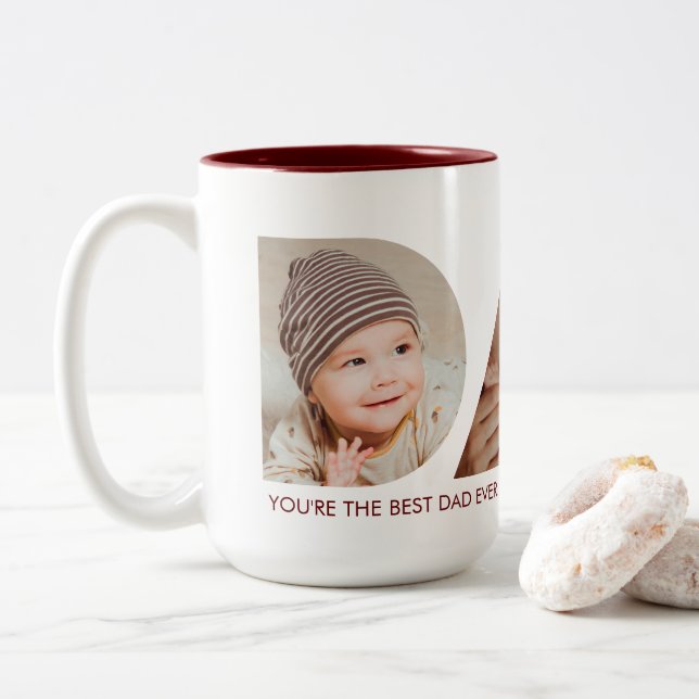 Dad Photo Collage Cutout Father's Day Birthday Two-Tone Coffee Mug (With Donut)