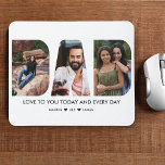 DAD Photo Collage CutOut Letters White Mouse Pad<br><div class="desc">Custom mouse pad with photo collage made of cutout letters to form the word DAD. The photo template is set up for you to add 3 of your favourite family pictures and you can also add your name(s). The message currently reads "LOVE TO YOU TODAY AND EVERY DAY" and you...</div>