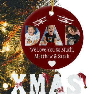 'DAD' Photo Collage of kids or family, Aviation  Ceramic Ornament