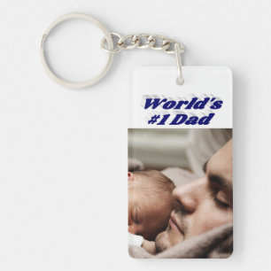 Dad Photo dark blue text   Keychain