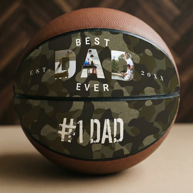 DAD Photo Frame Green Camouflage Pattern #1 DAD Basketball (Number 1 Best Dad Ever Basketball)