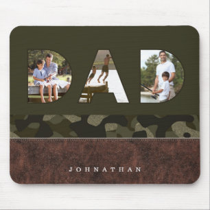 DAD Photo Frame Green Camouflage Pattern & Leather Mouse Pad