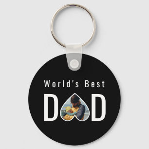 Dad Photo in Black Heart Frame Modern Text Keychain