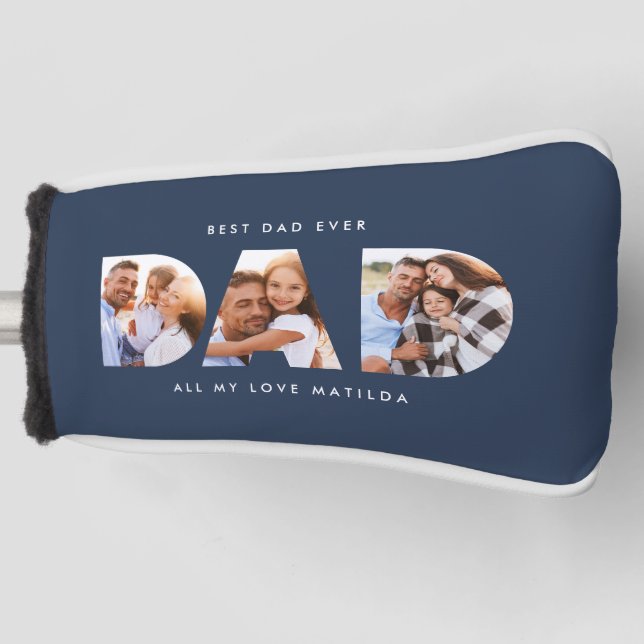 Dad photo modern typography child gift golf head cover (Front)