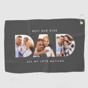 Dad photo modern typography child gift golf towel