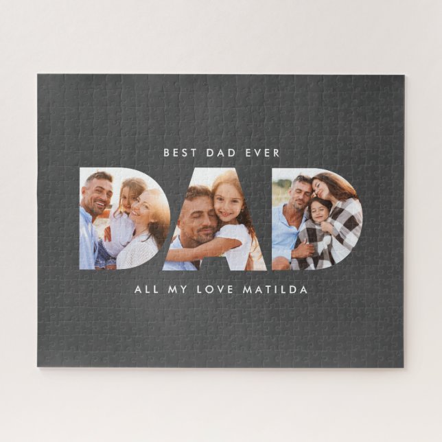 Dad photo modern typography child gift  jigsaw puzzle (Horizontal)