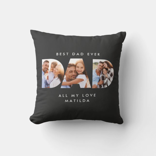 Dad photo modern typography child gift throw pillow (Front)