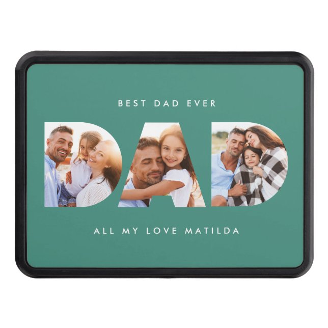 Dad photo modern typography child gift trailer hitch cover (Front)