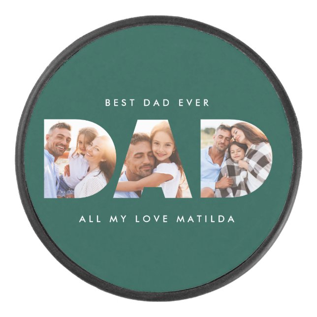 Dad photo modern typography green hockey puck (Front)