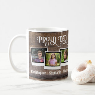 Dad Photo Mug Proud Dad 3 Kids Vintage Fathers Day