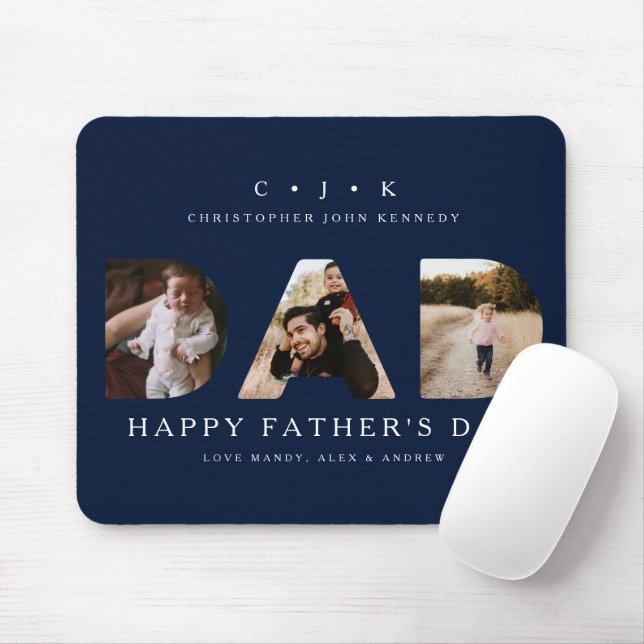 DAD Photo Navy Father's Day Personalized Monogram  Mouse Pad (With Mouse)
